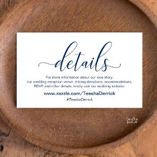 Modern Elegant Navy Blue Script Wedding Website  Enclosure Card