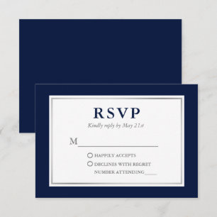 Modern Elegant Navy Blue White Silver RSVP Card