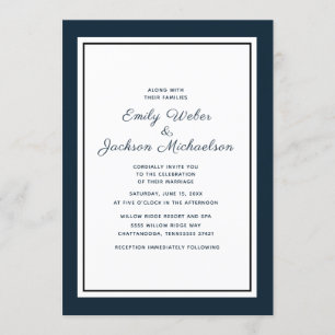 Modern Elegant Navy Blue White Wedding Invitation