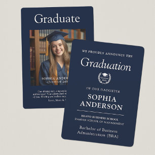 Modern Elegant Navy Graduation Photo Announcement