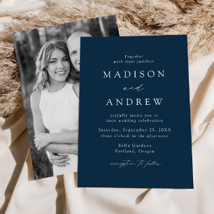 Modern Elegant Navy Photo Wedding Invitation