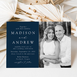 Modern Elegant Navy Photo Wedding Invitation