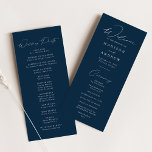 Modern Elegant Navy Wedding Program<br><div class="desc">Elegant wedding program featuring a modern white calligraphy script with a navy background to create a design that is perfect for weddings of all styles and seasons. Personalize the front of the modern wedding program with your names, wedding date and location, and order of the ceremony. The simple navy wedding...</div>