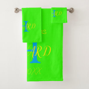 Modern Elegant Neon Green Yellow Wedding Bath Towel Set