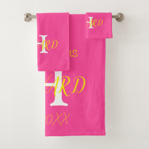 Modern Elegant Neon Hot Pink Yellow Wedding Bath Towel Set