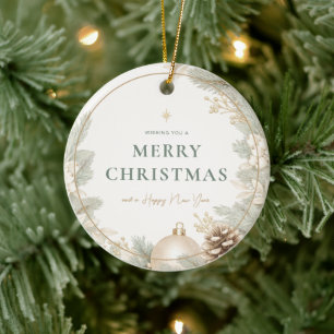 Modern Elegant Neutral Christmas  Ceramic Ornament