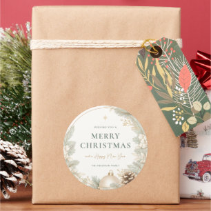 Modern Elegant Neutral Christmas Classic Round Sticker