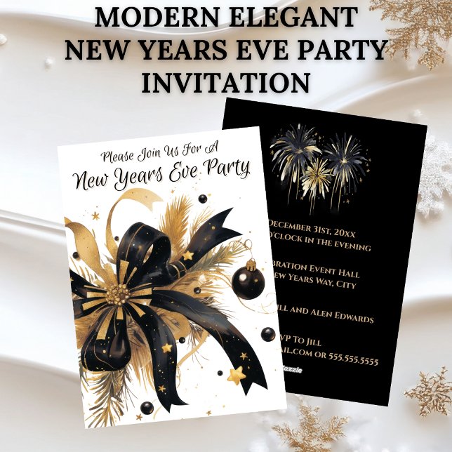 Modern Elegant New Years Eve Party Gold and Black Invitation (Modern Elegant New Years Eve Party Invitation - Gold and Black)