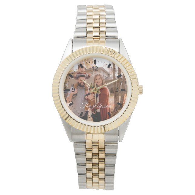 Modern Elegant Newly Wed Wedding Photo Anniversary Watch (Front)
