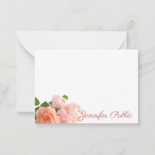Modern Elegant Note Cards Script Watercolor Roses