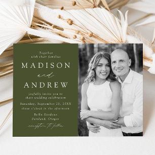 Modern Elegant Olive Green Photo Wedding Invitation