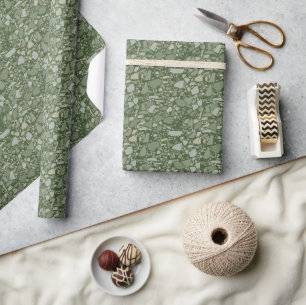 Modern Elegant Olive Green Terrazzo Effect Tile Wrapping Paper