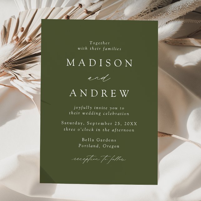 Modern Elegant Olive Green Wedding Invitation (Creator Uploaded)
