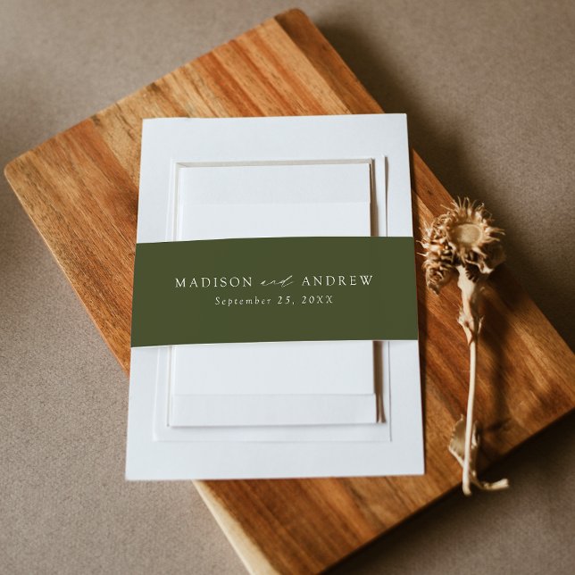 Modern Elegant Olive Green Wedding Invitation Belly Band (Creator Uploaded)
