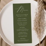 Modern Elegant Olive Green Wedding Menu<br><div class="desc">Simple and elegant wedding menu featuring "Menu" displayed in a modern white script with an olive green background or colour of your choice. Personalize the olive green wedding menu by adding your names,  wedding date,  and menu information. Designed to coordinate with our Modern Elegance wedding collection.</div>