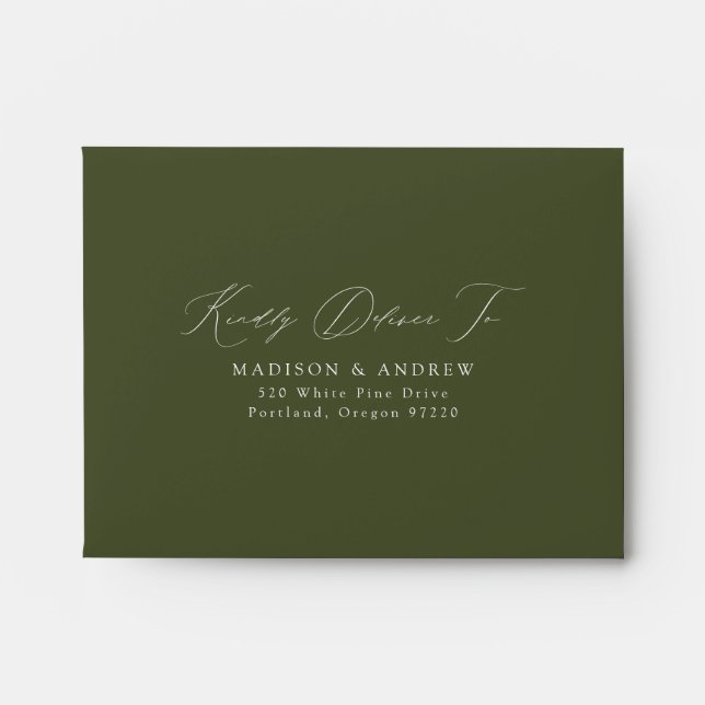Modern Elegant Olive Green Wedding RSVP Envelope (Front)