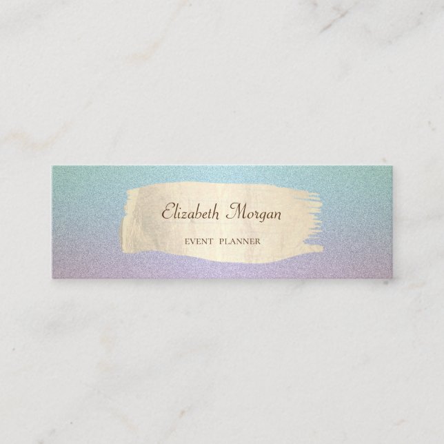 Modern Elegant Ombre Glitter, Gold Brush Stroke Mini Business Card (Front)