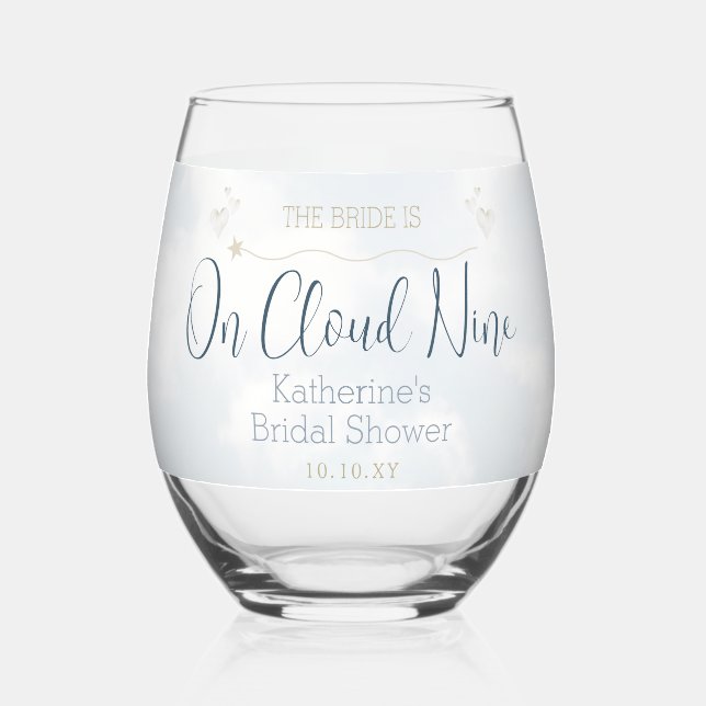 Modern Elegant On Cloud Nine Bridal Shower Stemless Wine Glass (Back)