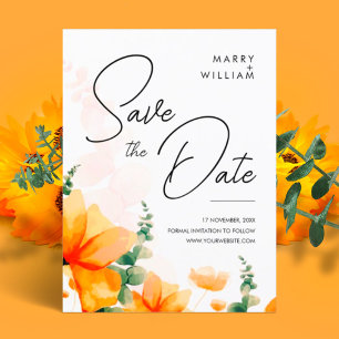 Modern Elegant Orange Fall Wedding Save The Date Postcard