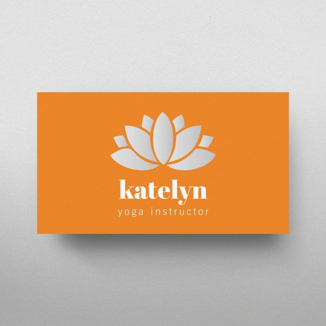 Modern Elegant Orange Lotus Icon Yoga Instructor Business Card (Creator Uploaded)