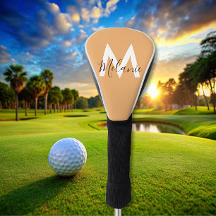 modern elegant orange monogram golf head cover