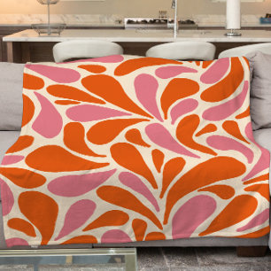 Modern elegant orange pink abstract patterned  fleece blanket