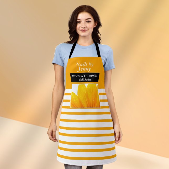 Modern Elegant Orange White Floral Nail Salon Apron (Creator Uploaded)