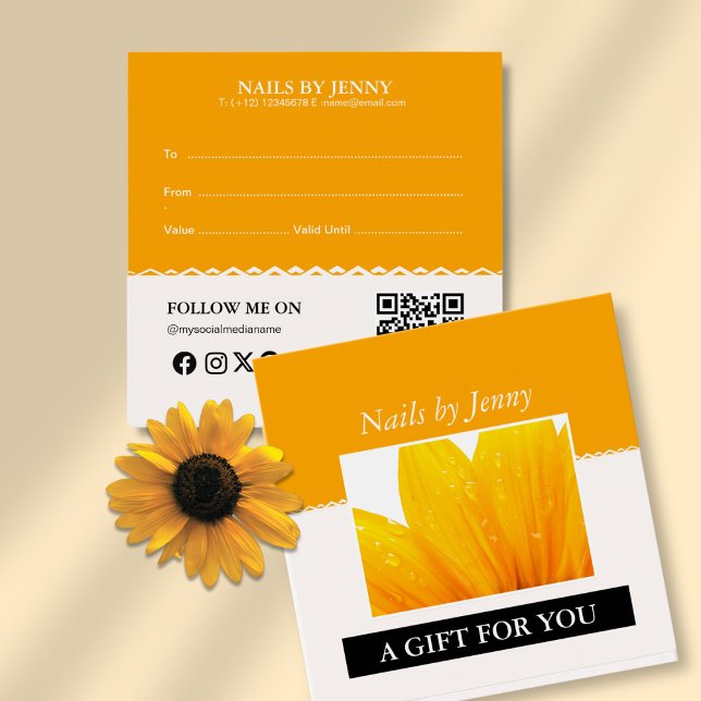 Modern Elegant Orange White Floral Nail Salon Gift (Creator Uploaded)