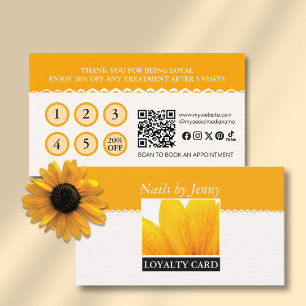 Modern Elegant Orange White Floral Nail Salon Loyalty Card