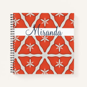 Modern Elegant Orange White Pattern Personalize Notebook