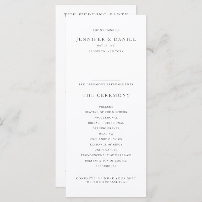 Modern Elegant Order of Service / Wedding  Program (Front/Back)