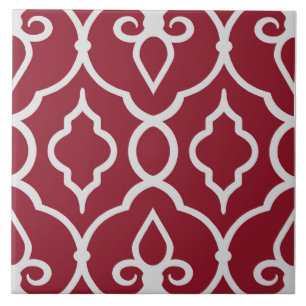Modern, elegant ornaments in burgundy, light grey tile