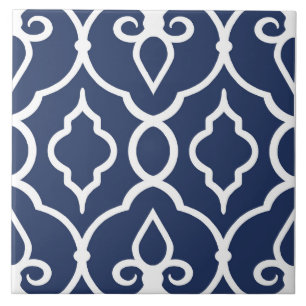 Modern, elegant ornaments in navy blue, white tile