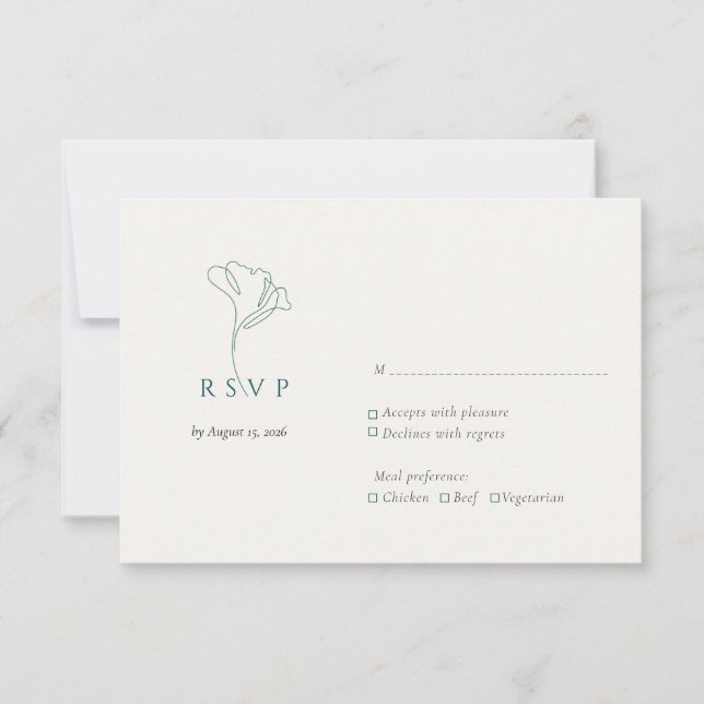 Modern Elegant Outlined Botanical Emerald RSVP Card (Front)