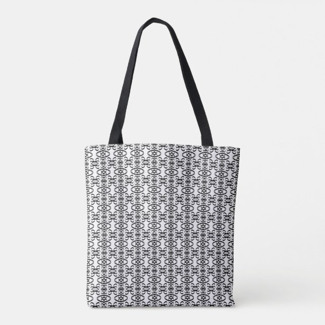 Modern Elegant Oval Black & White Pattern Tote Bag (Back)