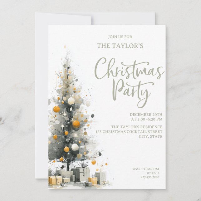 Modern Elegant Pastel Christmas Tree Party Invitation (Front)