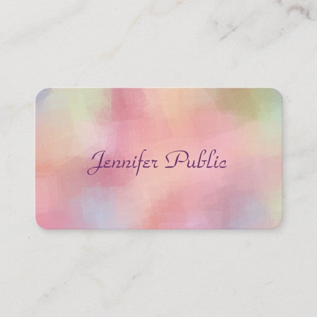 Modern Elegant Pastel Colours Handwritten Script Business Card (Front)
