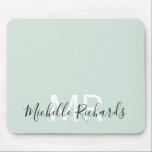 Modern elegant pastel green monogram script mouse pad<br><div class="desc">Modern elegant pastel green monogram script mouse pad. Simple,  clean monogrammed personalized mouse pad with your initials and name. Font and text colours are fully customizable.</div>