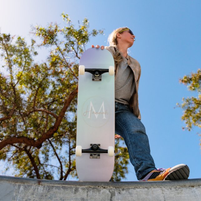 Modern Elegant Pastel Pink Mint Purple Gradient Skateboard (Outdoor 1)