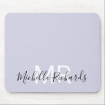 Modern elegant pastel purple monogram script mouse pad<br><div class="desc">Modern elegant pastel purple monogram mouse pad. Simple,  clean monogrammed personalized desk mouse pad with your initials and name. Font and text colours are fully customizable.</div>