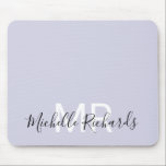Modern elegant pastel purple monogram script mouse pad<br><div class="desc">Modern elegant pastel purple monogram mouse pad. Simple,  clean monogrammed personalized desk mouse pad with your initials and name. Font and text colours are fully customizable.</div>