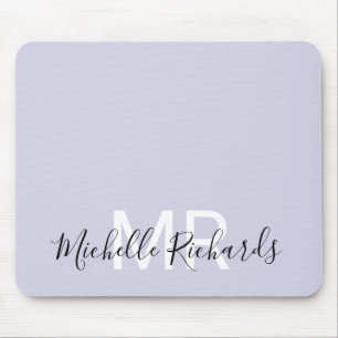 Modern elegant pastel purple monogram script mouse pad