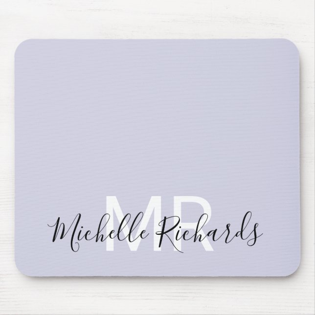 Modern elegant pastel purple monogram script mouse pad (Front)
