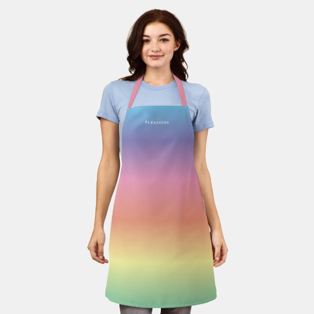 Modern Elegant Pastel Rainbow Ombre Apron (Worn)