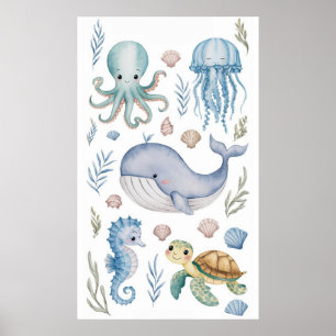 Modern elegant   pastel watercolor Sea animals  Poster