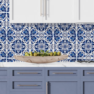 Modern Elegant Pattern Spanish Azulejo Decor Blue Tile