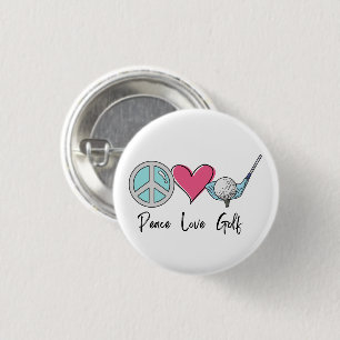 Modern Elegant Peace Love Golf Woman Golfer 1 Inch Round Button