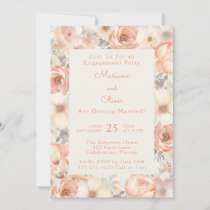 Modern Elegant Peach Beige Floral Engagement Party Invitation