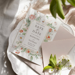 Modern Elegant Peach Floral Save the Date