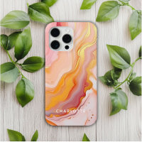 Modern Elegant Peach Gold Marble Personalized Name